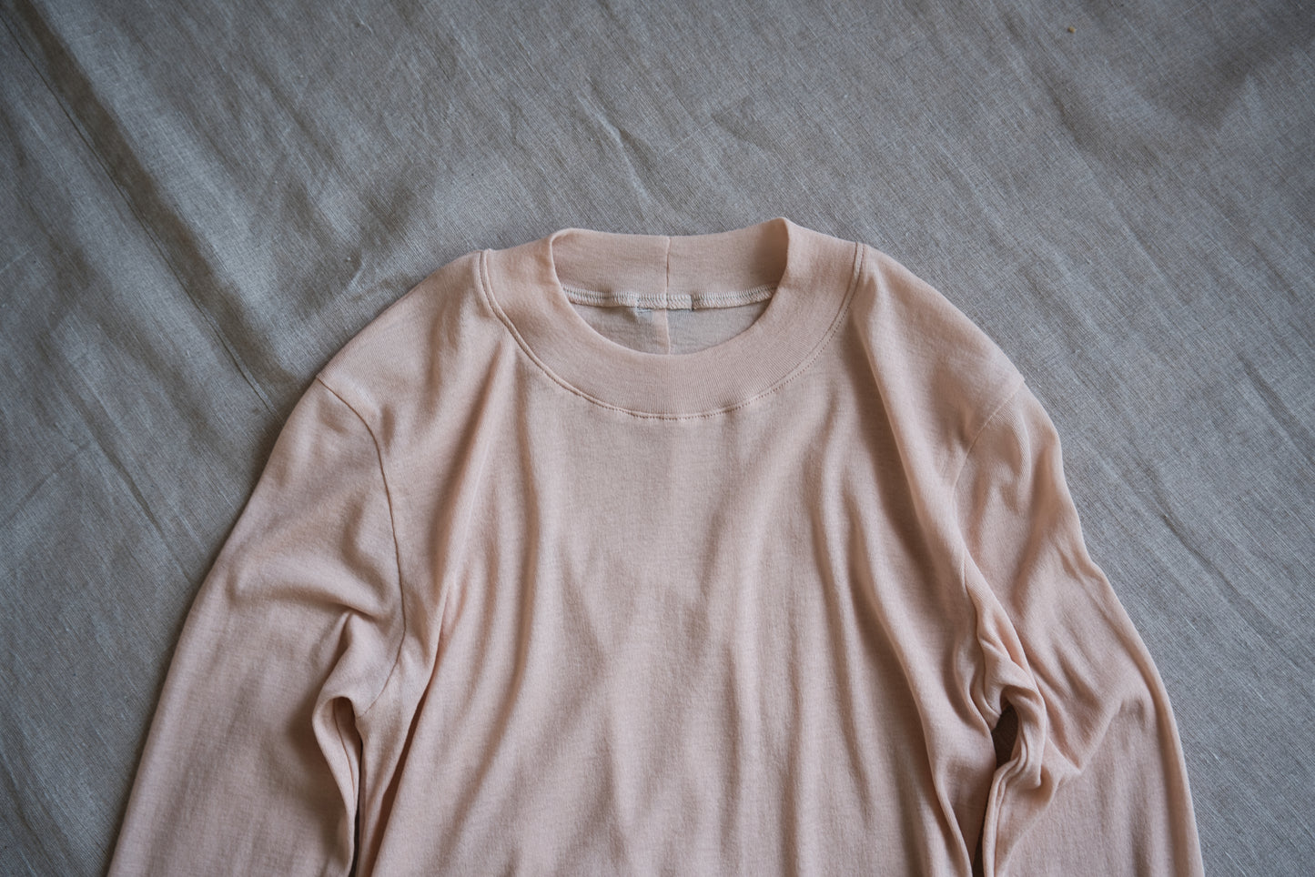Sheer Rib Crew neck Long-Sleeved T/Pale Pink