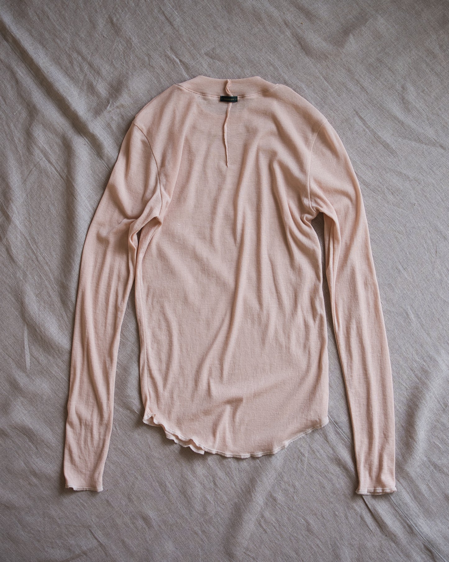 Sheer Rib Crew neck Long-Sleeved T/Pale Pink