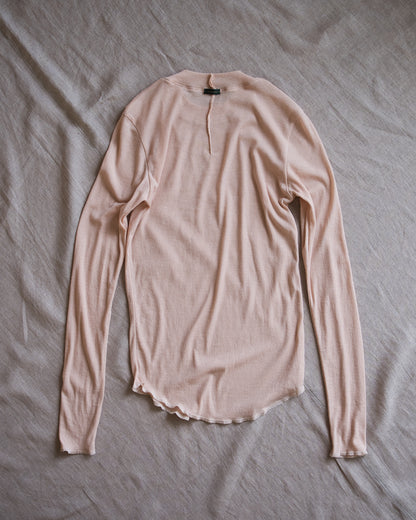 Sheer Rib Crew neck Long-Sleeved T/Pale Pink