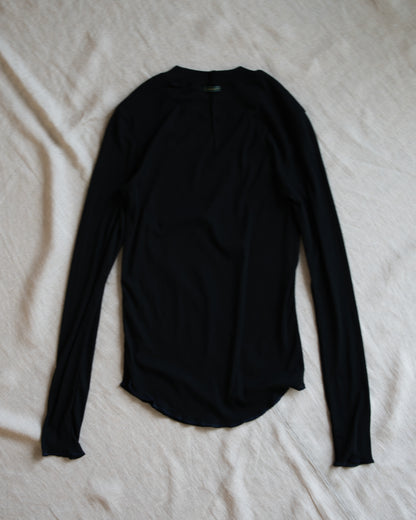 Sheer Rib Crew neck Long-Sleeved T/Black