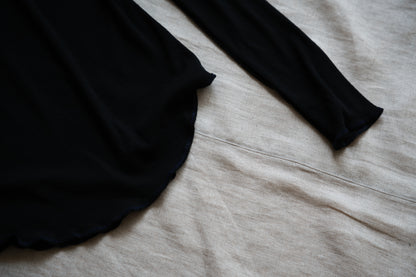 Sheer Rib Crew neck Long-Sleeved T/Black