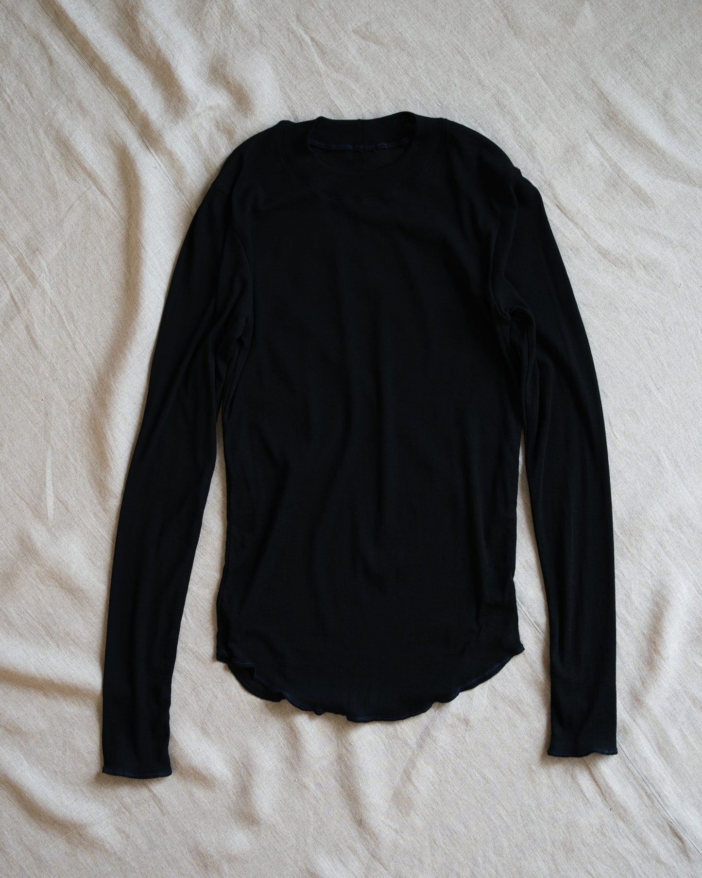 Sheer Rib Crew neck Long-Sleeved T/Black