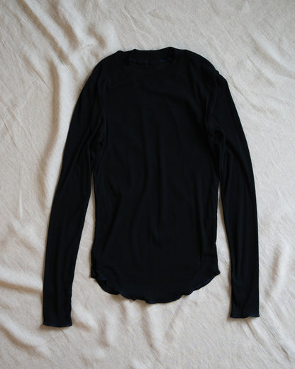 Sheer Rib Crew neck Long-Sleeved T/Black