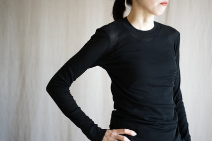 Sheer Rib Crew neck Long-Sleeved T/Black