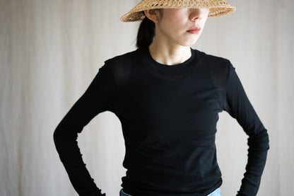 Sheer Rib Crew neck Long-Sleeved T/Black