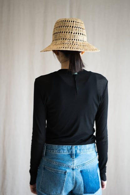 Sheer Rib Crew neck Long-Sleeved T/Black