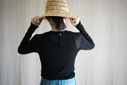 Sheer Rib Crew neck Long-Sleeved T/Black