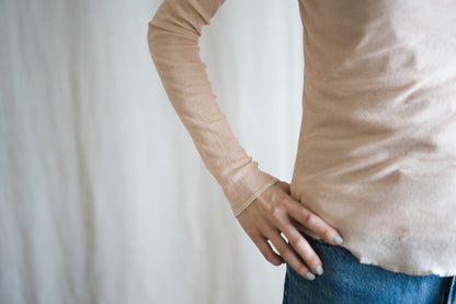 Sheer Rib Crew neck Long-Sleeved T/Pale Pink