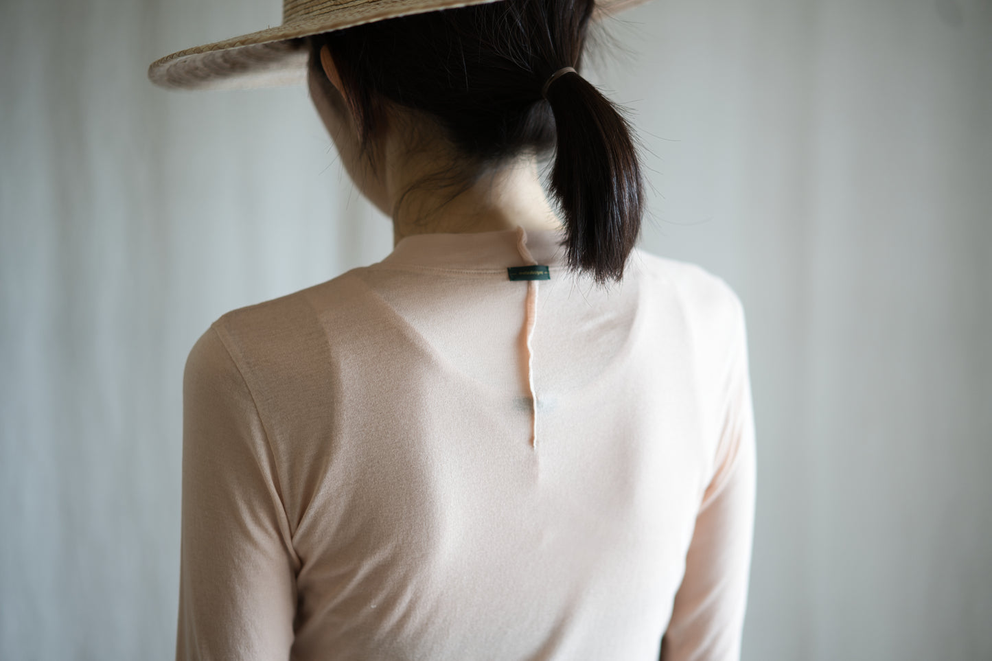 Sheer Rib Crew neck Long-Sleeved T/Pale Pink