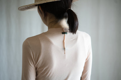 Sheer Rib Crew neck Long-Sleeved T/Pale Pink