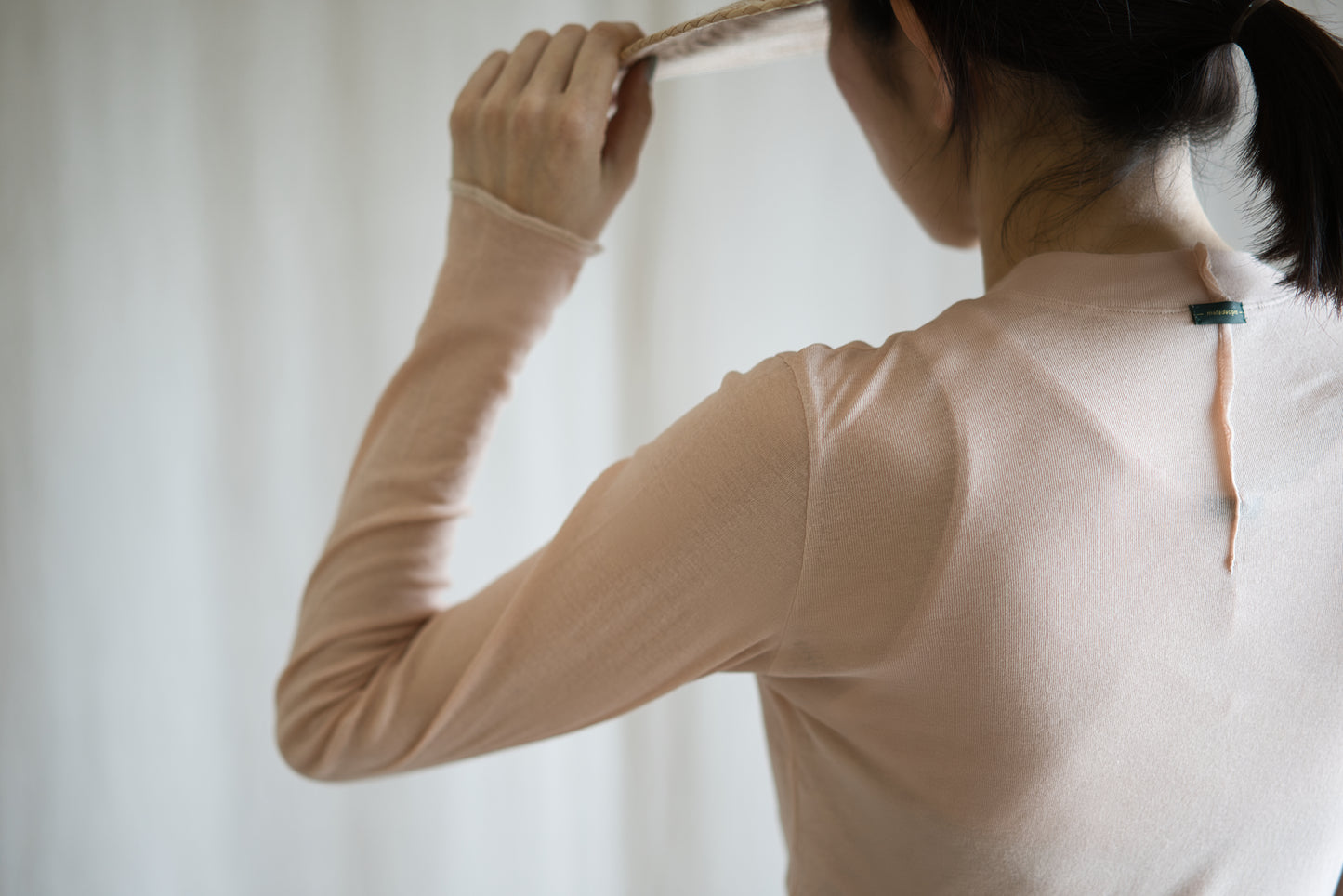 Sheer Rib Crew neck Long-Sleeved T/Pale Pink