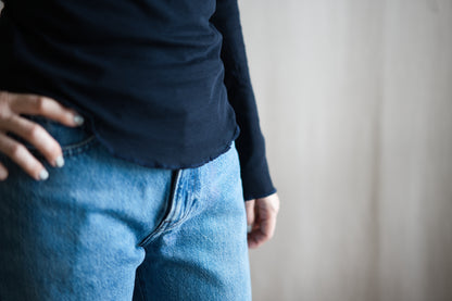 Sheer Rib Crew neck Long-Sleeved T/Navy