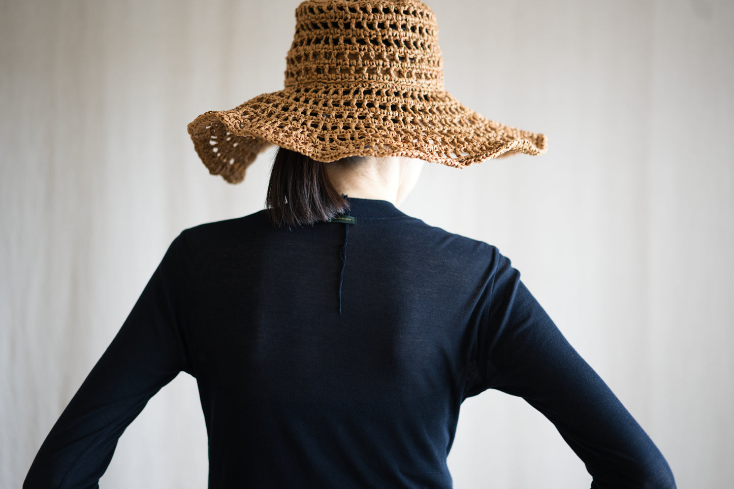 Sheer Rib Crew neck Long-Sleeved T/Navy