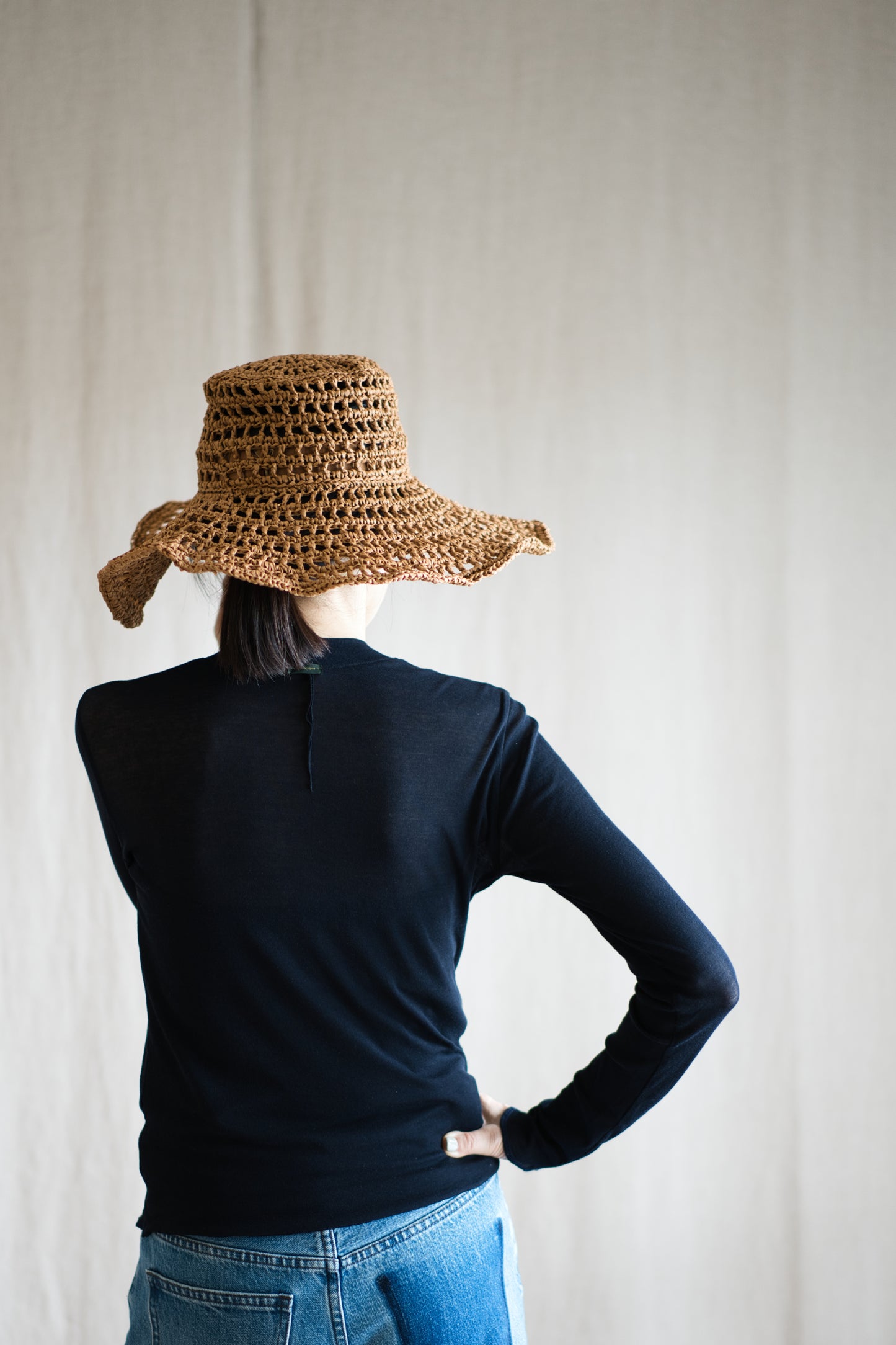 Sheer Rib Crew neck Long-Sleeved T/Navy