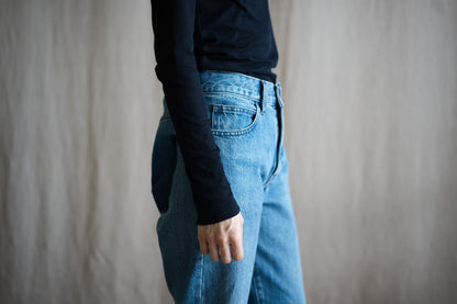 Sheer Rib Crew neck Long-Sleeved T/Navy
