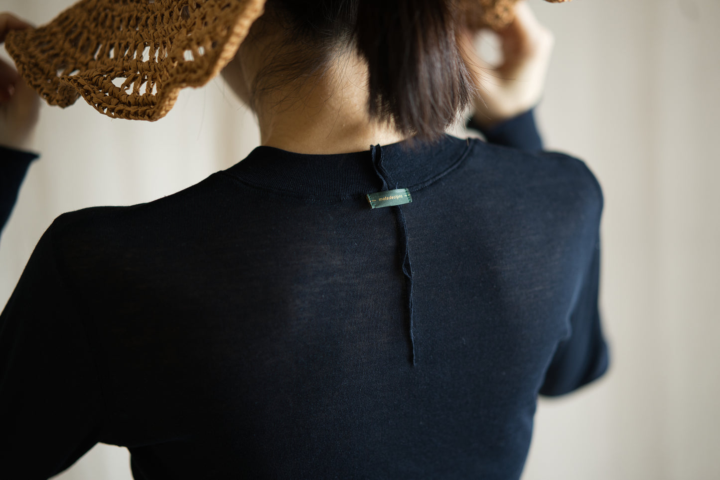 Sheer Rib Crew neck Long-Sleeved T/Navy