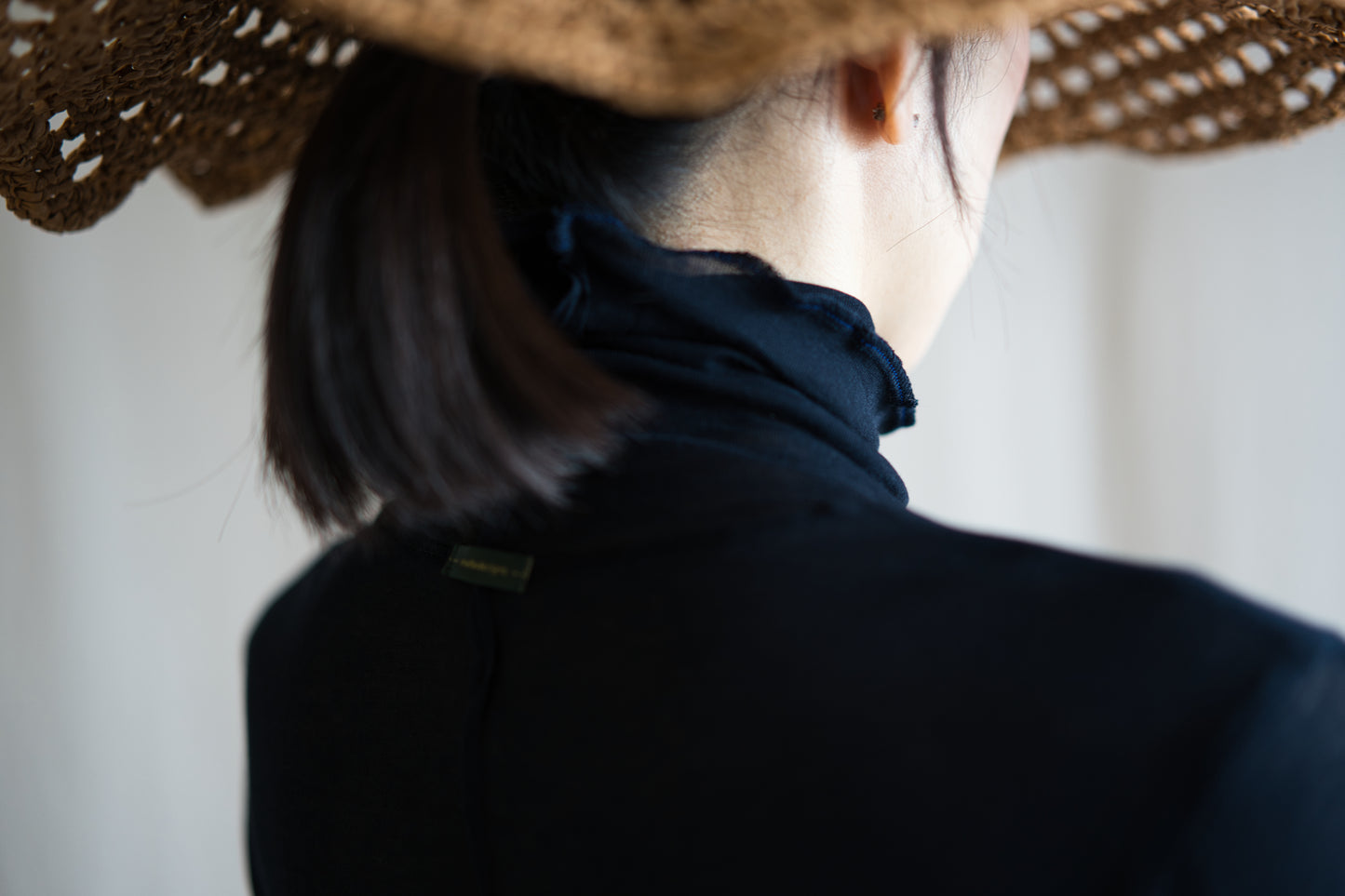 Sheer Rib High-Necked Long-Sleeved T/Navy