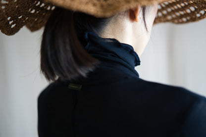 Sheer Rib High-Necked Long-Sleeved T/Navy