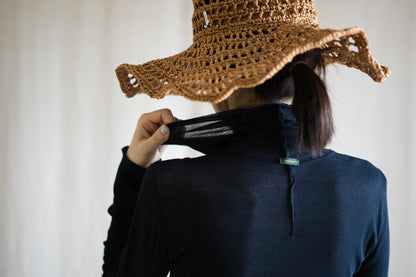 Sheer Rib High-Necked Long-Sleeved T/Navy