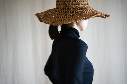 Sheer Rib High-Necked Long-Sleeved T/Navy