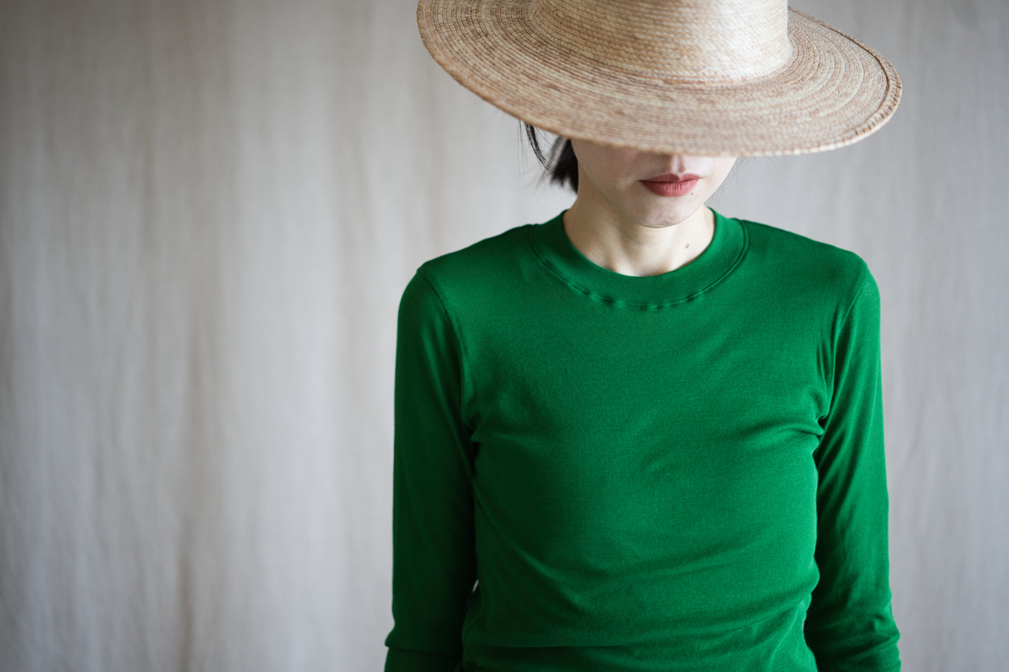 Sheer Rib Crew neck Long-Sleeved T/Turf Green