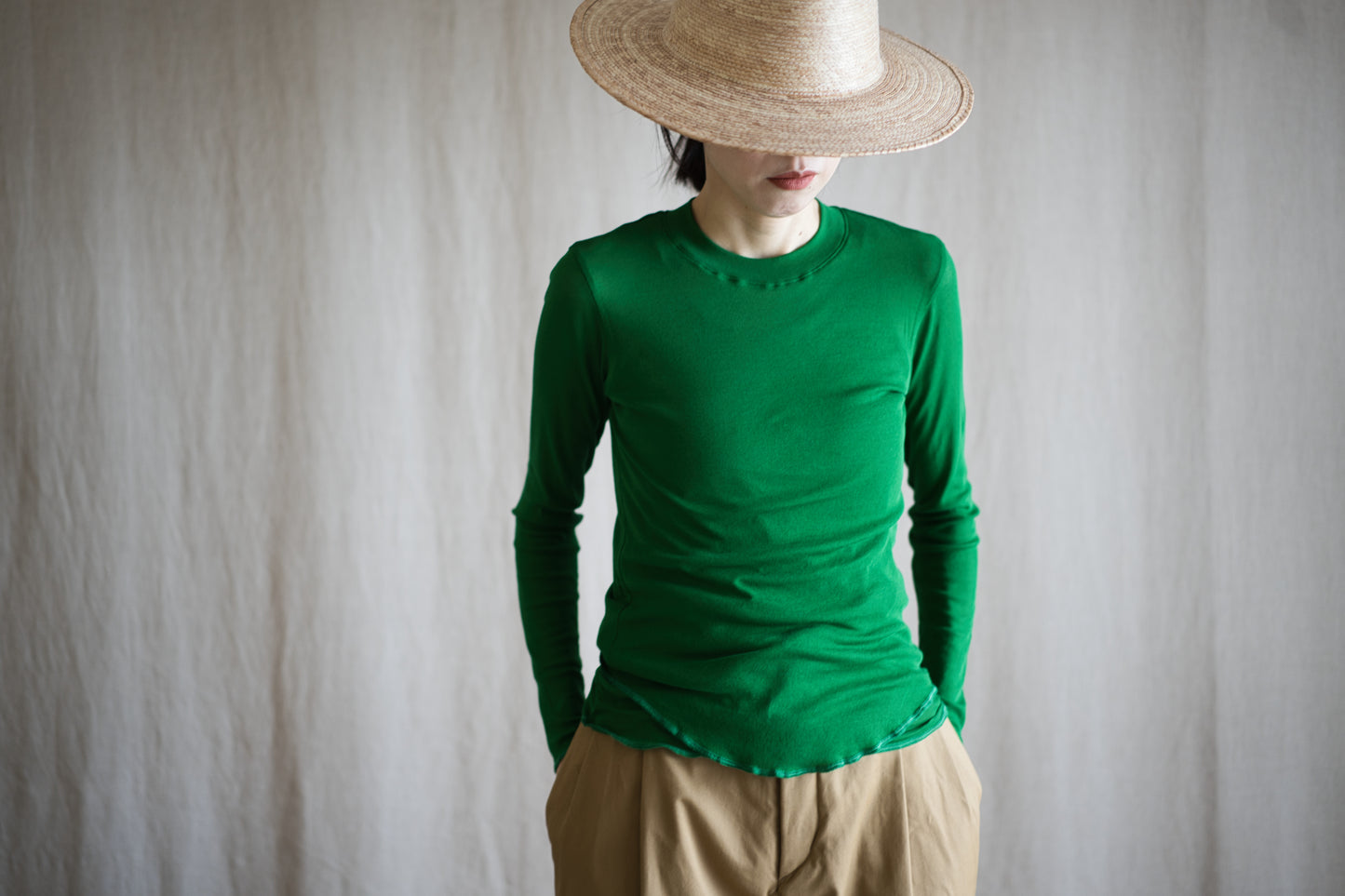 Sheer Rib Crew neck Long-Sleeved T/Turf Green