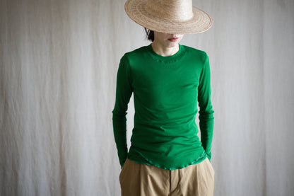 Sheer Rib Crew neck Long-Sleeved T/Turf Green