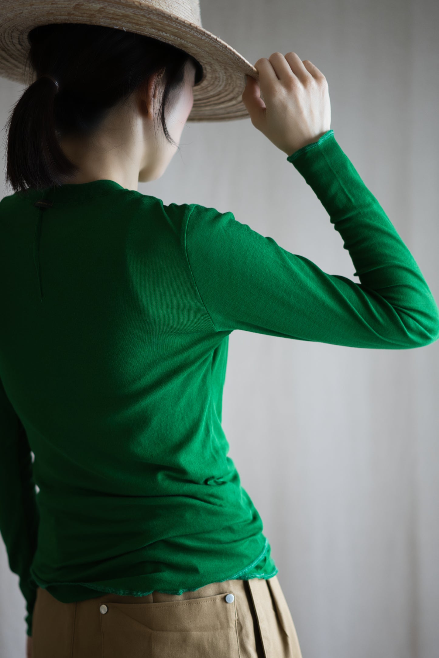 Sheer Rib Crew neck Long-Sleeved T/Turf Green