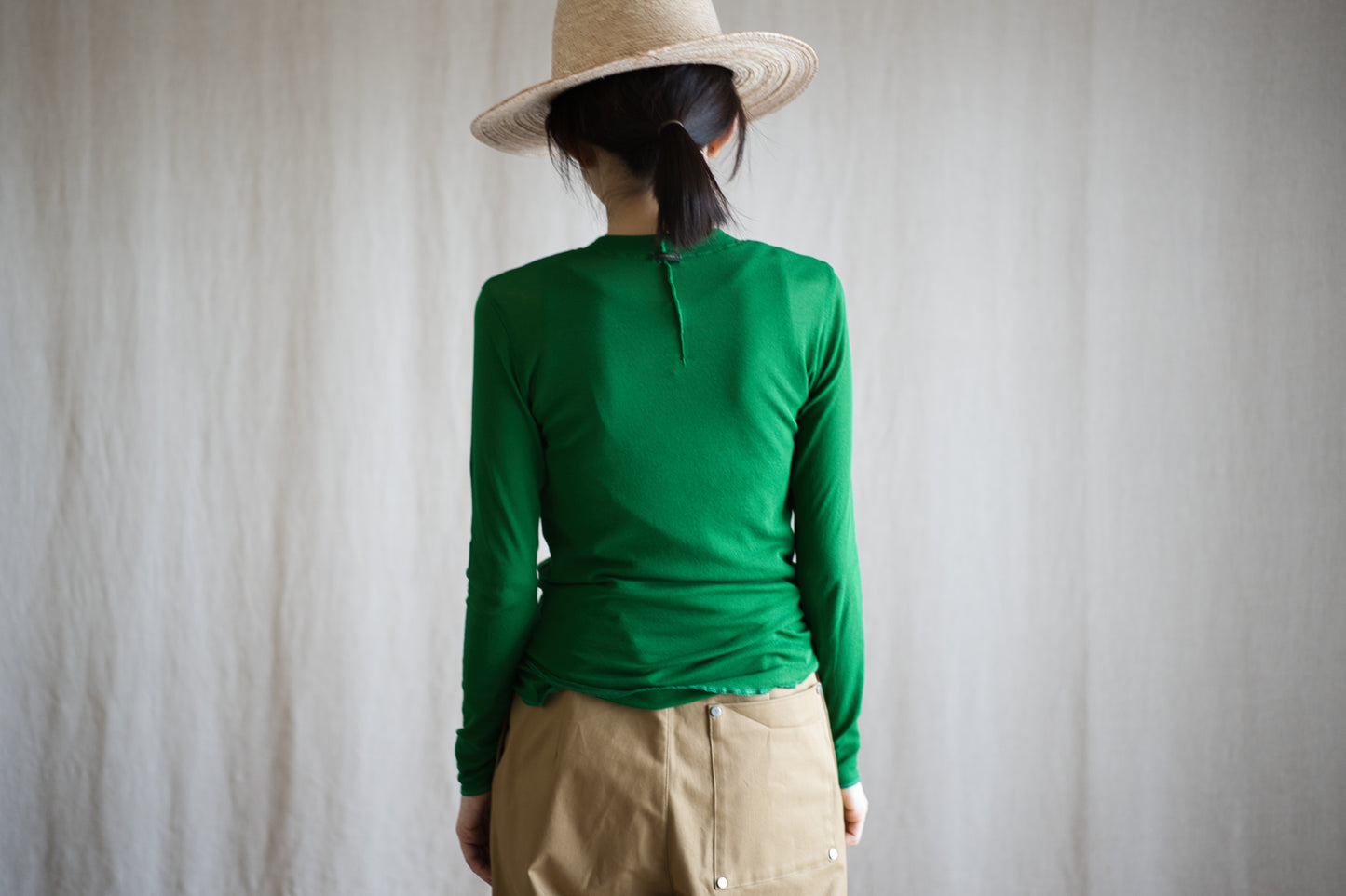 Sheer Rib Crew neck Long-Sleeved T/Turf Green