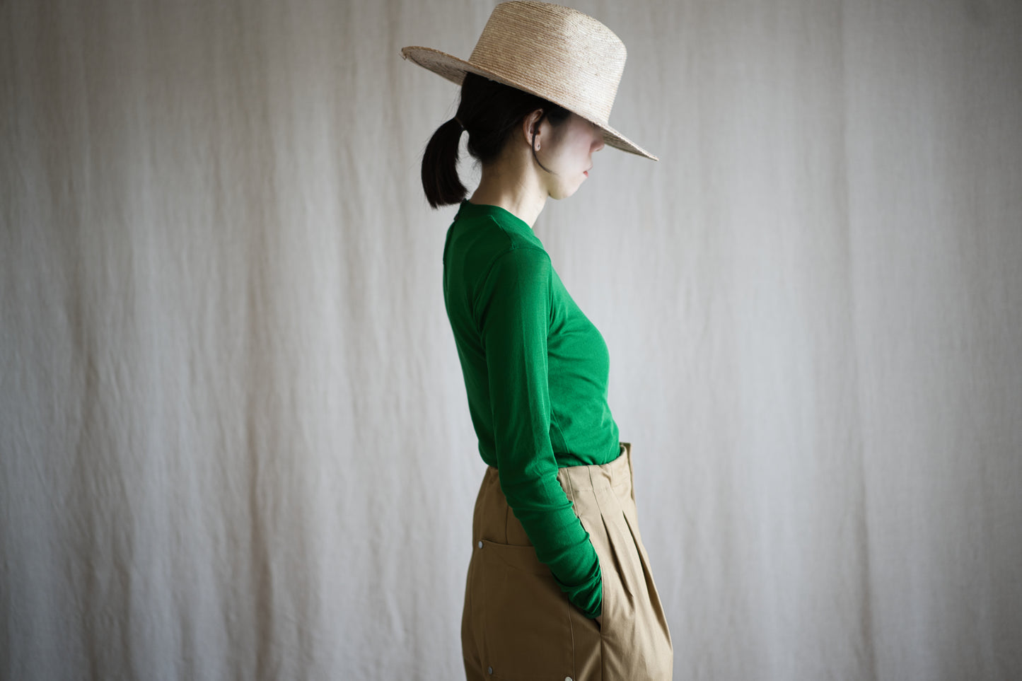 Sheer Rib Crew neck Long-Sleeved T/Turf Green