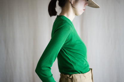Sheer Rib Crew neck Long-Sleeved T/Turf Green