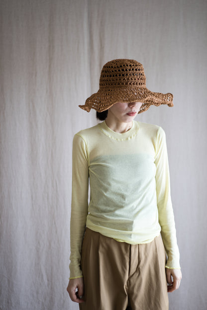 Sheer Rib Crew neck Long-Sleeved T/Lime Yellow