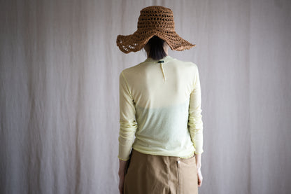 Sheer Rib Crew neck Long-Sleeved T/Lime Yellow