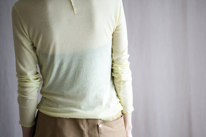 Sheer Rib Crew neck Long-Sleeved T/Lime Yellow