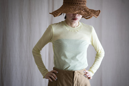 Sheer Rib Crew neck Long-Sleeved T/Lime Yellow