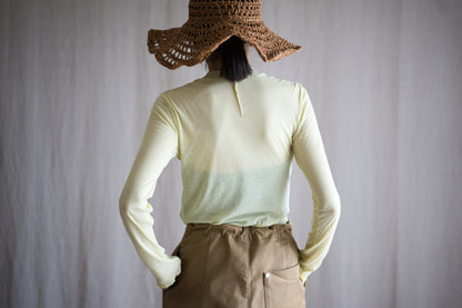 Sheer Rib Crew neck Long-Sleeved T/Lime Yellow