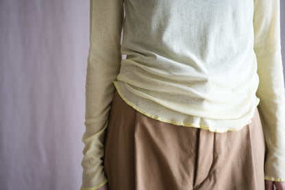 Sheer Rib High-Necked Long-Sleeved T/Lime Yellow