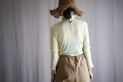 Sheer Rib High-Necked Long-Sleeved T/Lime Yellow