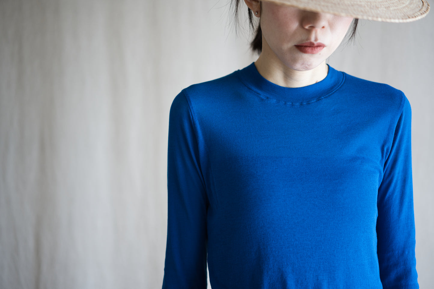 Sheer Rib Crew neck Long-Sleeved T/Royal Blue