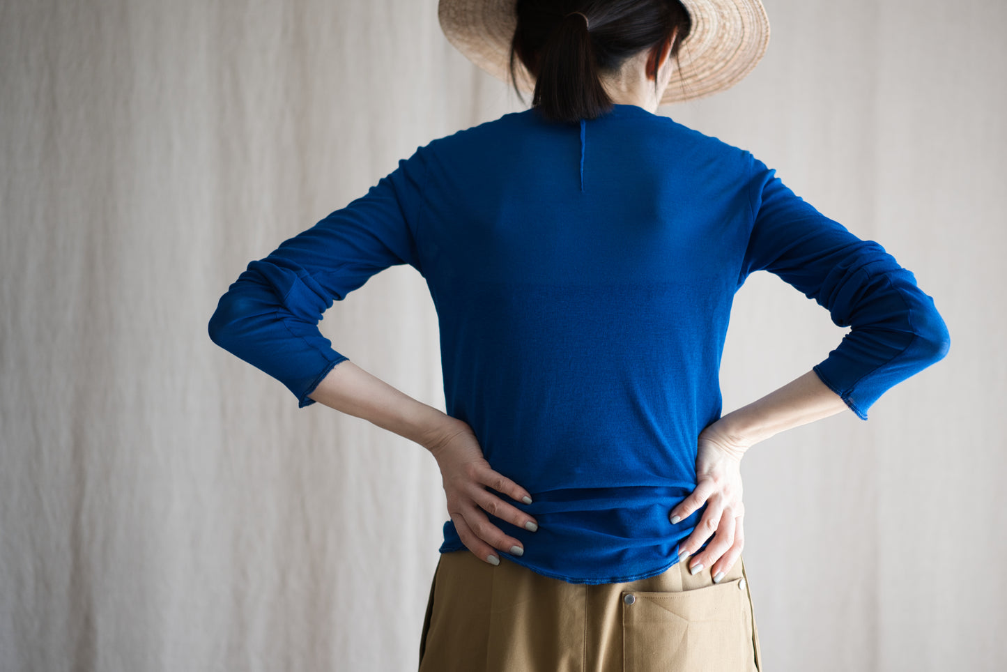 Sheer Rib Crew neck Long-Sleeved T/Royal Blue