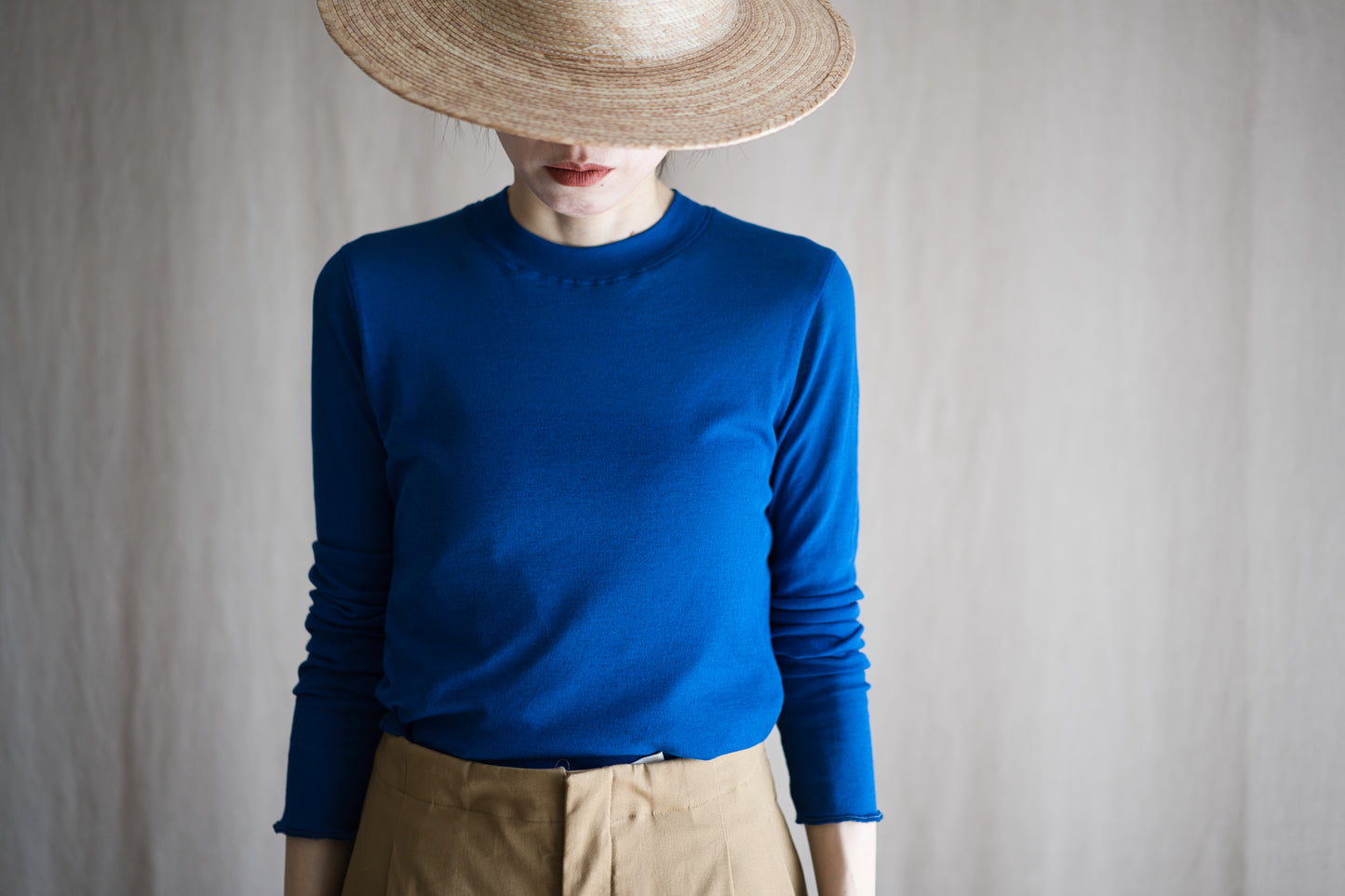Sheer Rib Crew neck Long-Sleeved T/Royal Blue