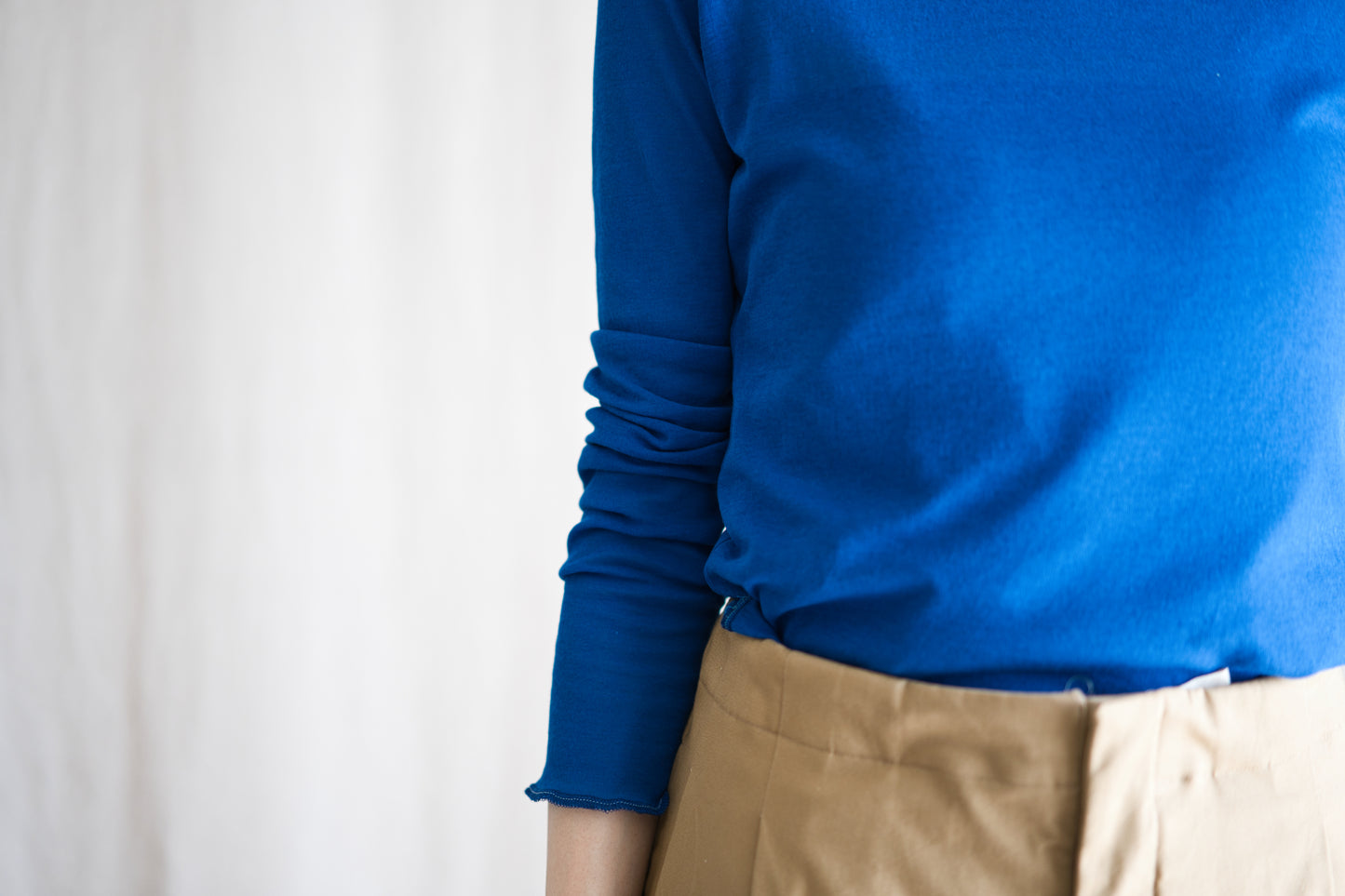 Sheer Rib Crew neck Long-Sleeved T/Royal Blue