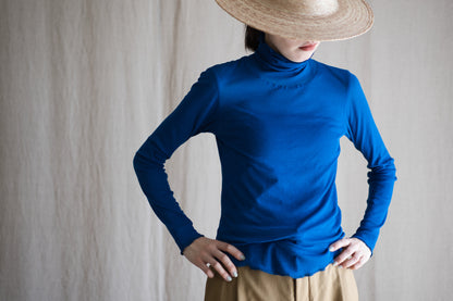 Sheer Rib High-Necked Long-Sleeved T/Royal Blue