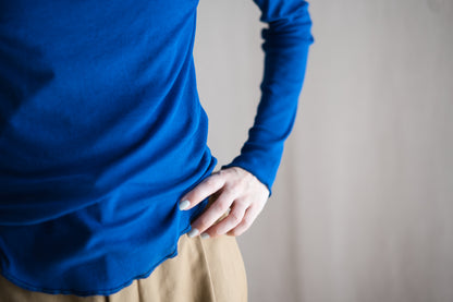 Sheer Rib High-Necked Long-Sleeved T/Royal Blue