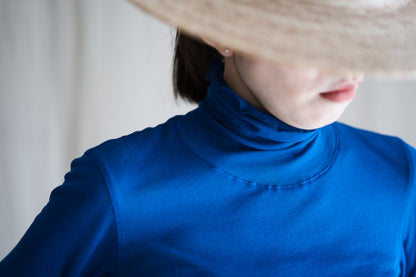 Sheer Rib High-Necked Long-Sleeved T/Royal Blue