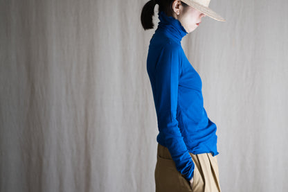 Sheer Rib High-Necked Long-Sleeved T/Royal Blue