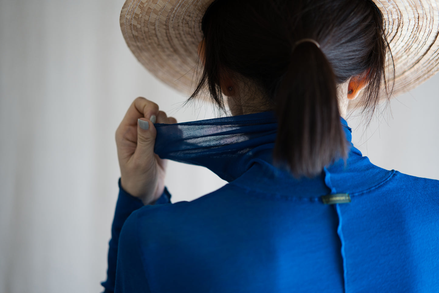 Sheer Rib High-Necked Long-Sleeved T/Royal Blue