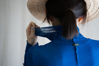 Sheer Rib High-Necked Long-Sleeved T/Royal Blue