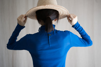 Sheer Rib High-Necked Long-Sleeved T/Royal Blue