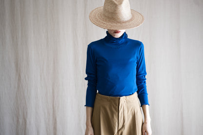 Sheer Rib High-Necked Long-Sleeved T/Royal Blue